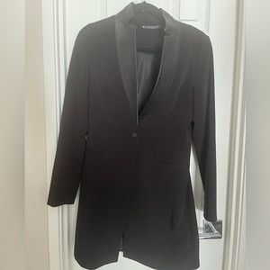 All Saints black leather trim slim long blazer size US 4